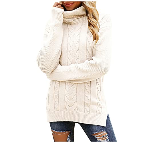 Ansenesna Rollkragenpullover Damen Winter Zopfmuster Strick Pullover Frauen Rollkragen Warm Pulli Dicker Strick Grobstrick Pullunder Vintage Langarm Einfarbig Strickpulli von Ansenesna