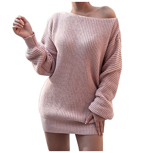 Ansenesna Strickkleid Damen Grobstrick Winter Langarm Elegant Pullover Kleid Frauen Kurz Zopfmuster Strick Kleider von Ansenesna