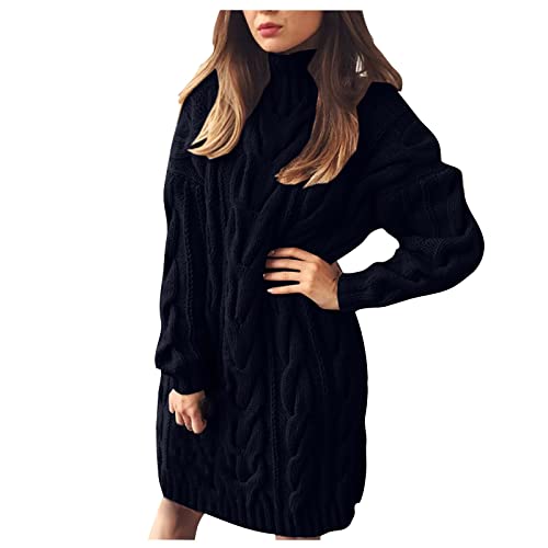 Ansenesna Strickkleid Damen Zopfmuster Rollkragen Langarm Winter Elegant Pullover Kleid Frauen Dick Strick Kleider von Ansenesna