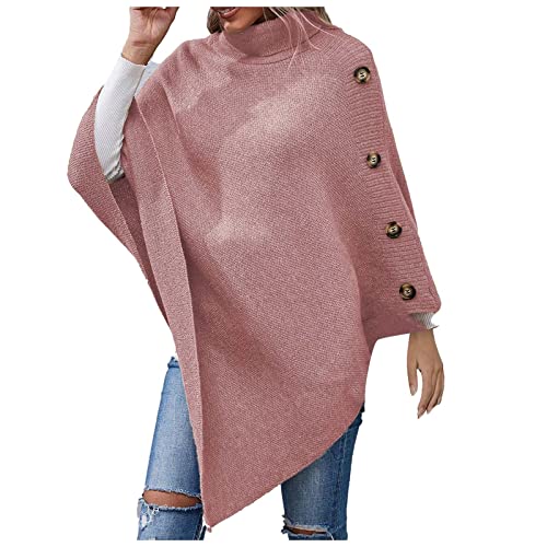 Ansenesna Warmer Poncho Damen Winter Lang Strick Ponchos & Capes Für Damen Asymmetrisch Poncho Feinstrick Rollkragen Elegant Cape Warm Strickponcho von Ansenesna