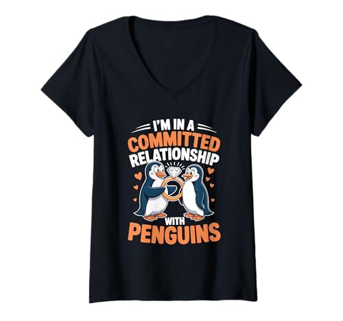 Damen Ich bin in einer engagierten Beziehung zu Penguins Frauen Pinguin T-Shirt mit V-Ausschnitt Damen Ich bin in einer engagierten Beziehung zu Penguins Frauen Pinguin T-Shirt mit V-Ausschnitt von Antartica Birds cute Penguins Lover women