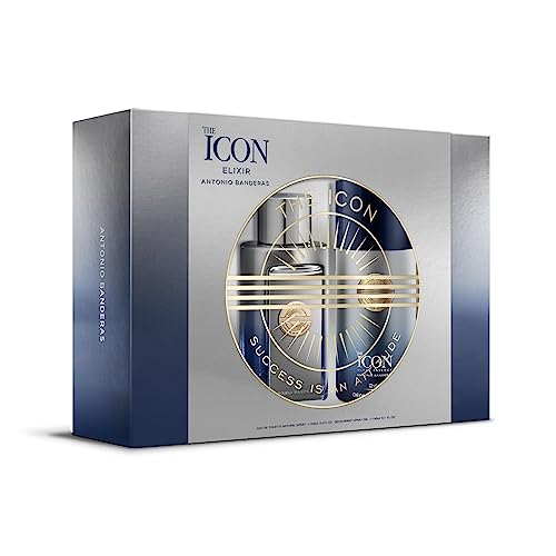 Banderas Perfumes - The Icon Elixir – Geschenkset EDP 100 ml + DEO 150 ml – Langanhaltend – Maskuliner, eleganter Duft mit Charakter – Holzige Bernsteinnoten – Ideal für besondere Anlässe von Banderas