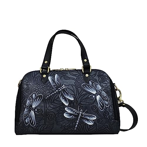 Anuschka Weite handbemalte Satchel Organiser Tasche aus Echtleder - Tooled Dragonfly Meadow von Anuschka