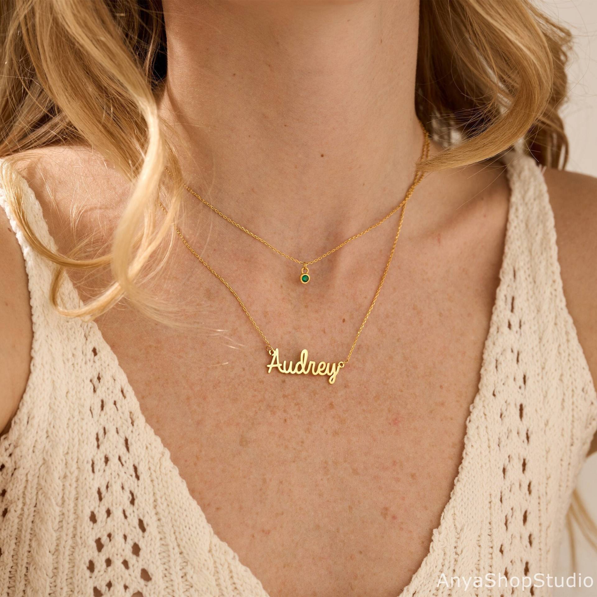 Layered Name Necklace With Birthstone, Custom Necklace, Birthstone Jewellery, 18K Gold Plated Christmas Gift For Her Layered Name Necklace With Birthstone, Custom Necklace, Birthstone Jewellery, 18K Gold Plated Christmas Gift For Her von AnyaShopStudio
