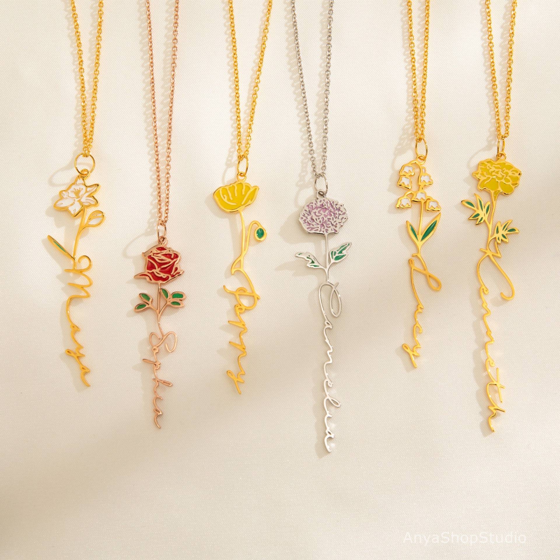 Perfect Gift For Her, Birth Flower Name Necklace, Personalized Custom Gold Jewellery, Birthday Gift, Christmas Perfect Gift For Her, Birth Flower Name Necklace, Personalized Custom Gold Jewellery, Birthday Gift, Christmas von AnyaShopStudio
