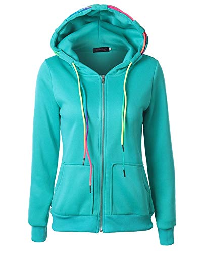 AnyuA Damen Lange Sweatjacke Kapuzenjacke Sweatshirtjacke Mit Kapuze Farbiger Kordelzug Grün M AnyuA Damen Lange Sweatjacke Kapuzenjacke Sweatshirtjacke Mit Kapuze Farbiger Kordelzug Grün M von AnyuA