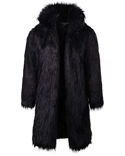 Pelzmantel Herren Lang mit Tasche Felljacke Herren, Winterjacke Fellkragen Faux Fur Schwarz L von AnyuA