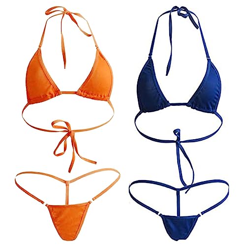 Anzhee Damen Bikini Sets Tanga Bekleidung Triangel Bademode Swimsuit Zweiteiligwe Push up Spaghetti Zweiteilige Badeanzug Orange + Blau von Anzhee