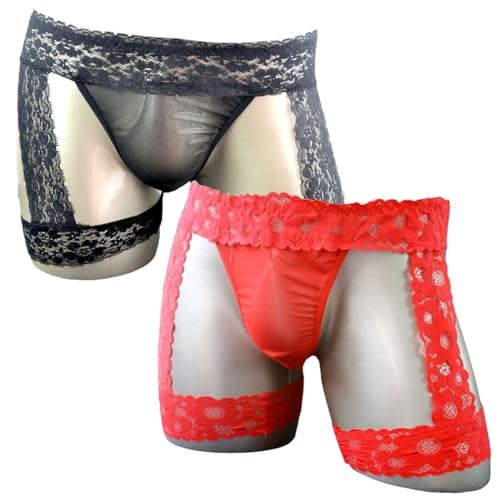 Anzhee Männer Jockstrap Höschen Unterhose Slips Unterwäsche Boxershorts für Herren Sportunterwäsche mit Strumpfband 2 Stück Schwarz + Rot von Anzhee