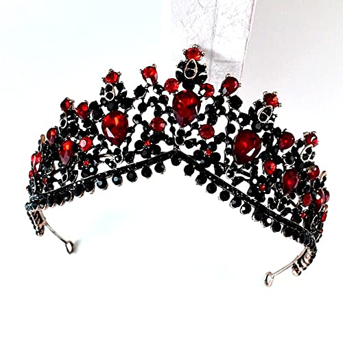 AoBloom Haarschmuck, Kronen-Tiaras für Frauen, Gold-Roter Strass-Braut-Tiaras, Krone, Vintage-Barock-Kristall-Diadem für Bräute, Stirnbänder, Hochzeit, Haarschmuck (Schwarz Rot) von AoBloom