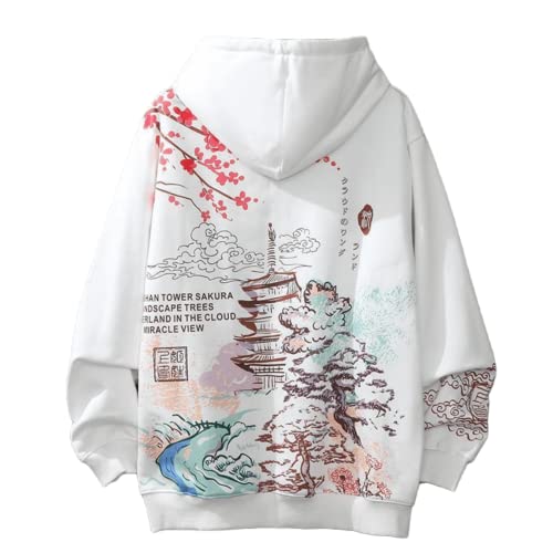 Aobiono Herren Damen Y2K Hoodie Anime Japanische Ästhetik Harajuku Koreanische Sakura Tempel Emo Grunge Alt Kirschblüte Fleece Herbst, Weiss/opulenter Garten, Medium von Aobiono