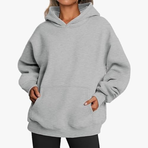 Aocase 2023 Damen Übergroße Hoodies Sweatshirts Fleece Kapuzenpullover Tops Pullover Herbstmode,01 Flower Gray,XL von Aocase