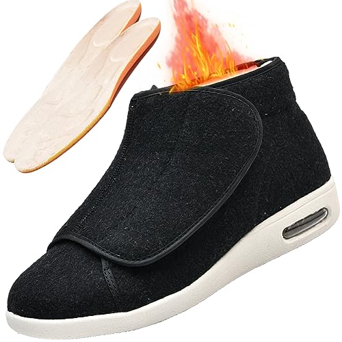 Aocase Diabetiker Herren für Geschwollene Füße Winter Thermo Orthopädische Schuhe Herren Klettschuhe Verbandschuh Wanderschuhe Schuhe Breite Füße,Black Woolen,39 EU von Aocase