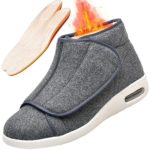 Aocase Diabetiker Herren für Geschwollene Füße Winter Thermo Orthopädische Schuhe Herren Klettschuhe Verbandschuh Wanderschuhe Schuhe Breite Füße,Gray Woolen,41 EU von Aocase