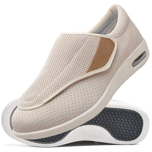 Aocase Diabetiker Schuhe Damen Extra Weit Schuhe Geschwollene Füße Diabetiker Schuhe Herren Geschwollene Füße Diabetes Walking Schuhe,Beige,44.5 EU von Aocase