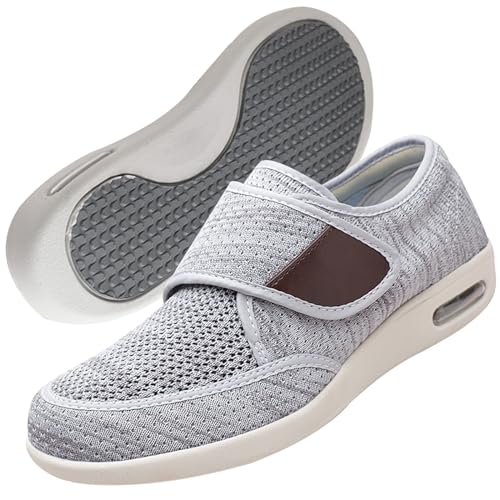 Aocase Diabetiker Schuhe Herren Extra Breite Füße mit Klettverschluss Schuhe für Geschwollene Füße Ultraleicht rutschfest Gesundheitsschuhe Senioren Turnschuhe Hausschuhe,Light Gray,44.5 EU von Aocase