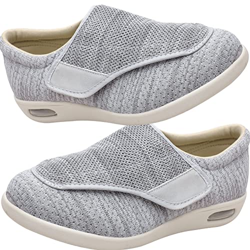 Aocase Hausschuhe Klettverschluss Senioren Diabetiker Schuhe Herren Schlüpfen Schuhe für Breite Füße Weit Gesundheit Sneaker Klettverschluss Breit Halbschuhe,Lightgrey,40.5 EU von Aocase