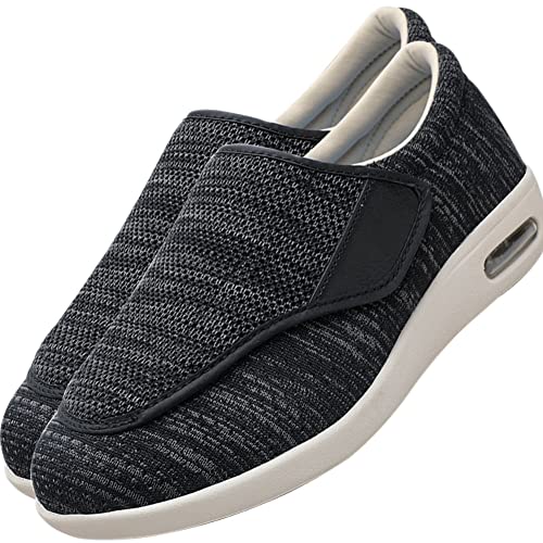 Aocase Hausschuhe Senioren Herren Klettverschluss Slip On Sneaker Herren Extra Weite Freizeitschuhe für Plantarfasziitis Fußschmerzen Turnschuhe rutschfest Walkingschuhe,BlackGrey,35 EU von Aocase