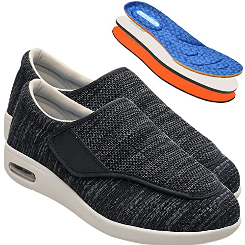 Aocase Hausschuhe für Diabetiker Slip On Loafer für Herren Diabetiker Schuhe Herren Extra Breit Klettverschluss Schuhe Für Geschwollene Füße Leicht,BlackGrey,42 EU von Aocase