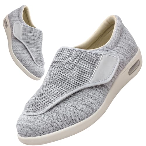 Aocase Herren Diabetiker Orthopädische Schuhe Hausschuhe für Diabetiker Slip On Loafer Diabetiker Schuhe Herren Extra Breit Klettverschluss Schuhe,Lightgrey,41 EU von Aocase