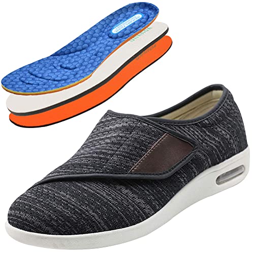 Aocase Herren Diabetiker Orthopädische Schuhe Herren Schuhe Extra Breite Füße Senioren Schuhe Mit Klettverschluss Herren Diabetiker Hausschuhe,BlackGrey,39 EU von Aocase