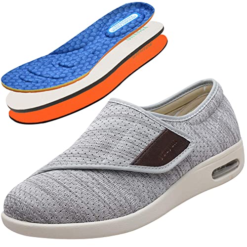 Aocase Herren Diabetiker Orthopädische Schuhe Herren Schuhe Extra Breite Füße Senioren Schuhe Mit Klettverschluss Herren Diabetiker Hausschuhe,Lightgrey,37 EU von Aocase