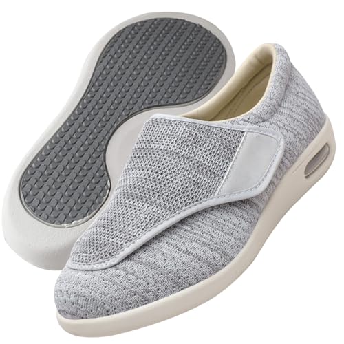 Aocase Herren Diabetiker ödeme Schuhe Hausschuhe Senioren Herren Klettverschluss Slip On Sneaker Herren Extra Weite Freizeitschuhe für Plantarfasziitis Fußschmerzen,Lightgrey,42 EU von Aocase