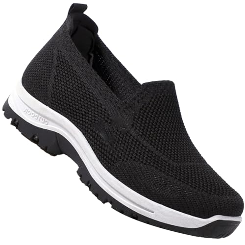 Aocase Orthopädische Schuhe Damen Slip on Sneakers Walkingschuhe Atmungsaktiv Leicht rutschfest Bequem Laufschuhe Turnschuhe Schlupfschuhe,Schwarz,39/245mm von Aocase