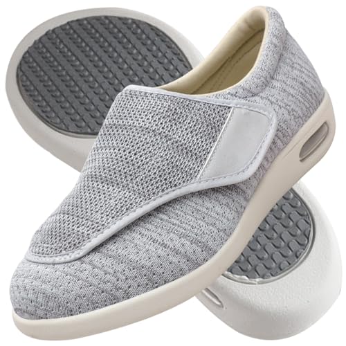 Aocase Schuhe Herren Extra Breit Diabetiker Diabetiker Schuhe Herren Extra Breite Füße mit Klettverschluss Schuhe für Geschwollene Füße Ultraleicht rutschfest,Lightgrey,46 EU von Aocase