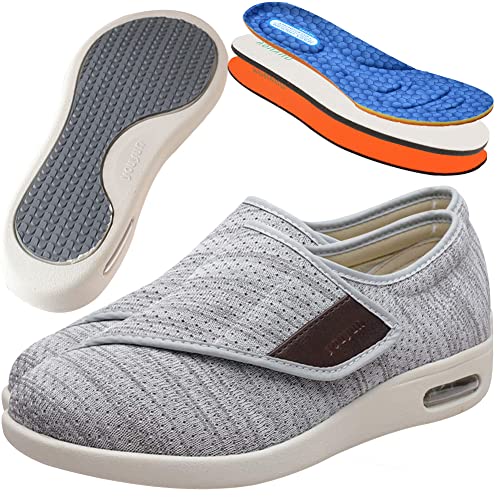 Aocase Verbandschuhe Herren Extra Weit Herren Diabetiker Orthopädische Schuhe Senioren Schuhe Mit Klettverschluss Herren Diabetiker,Lightgrey,46 EU von Aocase