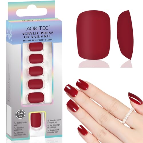Aokitec Press on Nails Quadratisch – Künstliche Acrylnägel mit Nagelfeile und Klebestreifen, 24 rote Full-Cover-Stick-Nägel in 12 Größen, False Nails für Frauen & Mädche für Partys,Christmas Aokitec Press on Nails Quadratisch – Künstliche Acrylnägel mit Nagelfeile und Klebestreifen, 24 rote Full-Cover-Stick-Nägel in 12 Größen, False Nails für Frauen & Mädche für Partys,Christmas von Aokitec