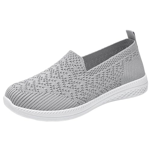 Aoklidil Ballerinas Damen Flache Schuhe Bequeme Strick Mesh Sportschuhe mit Weicher Sohle Tourismus Leichte Freizeitschuhe Umstandsschuhe Flache Schuhe (A1-Grey, 40) von Aoklidil