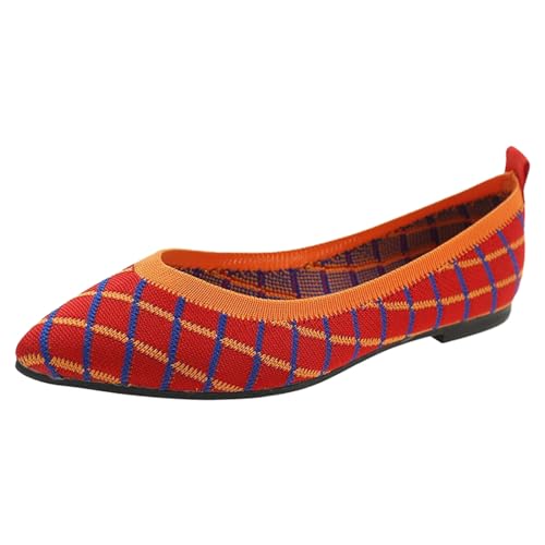 Aoklidil Ballerinas Damen Flache Schuhe für Damen Flache Atmungsaktive Schuhe Knit Kleid Runde Zehe Loafer Slip On Walking Ballerina Sommerschuhe Niedriger Weich (A1-Orange, 38) von Aoklidil