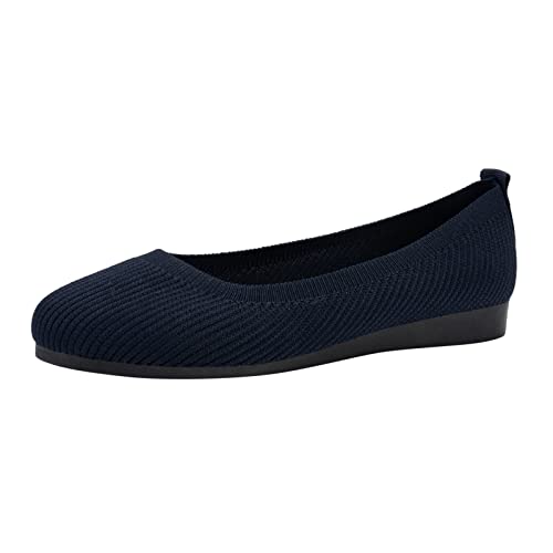 Aoklidil Ballerinas Damen Flache Schuhe für Damen Flache Atmungsaktive Schuhe Knit Kleid Runde Zehe Loafer Slip On Walking Ballerina Sommerschuhe Niedriger Weich (A3-Dark Blue, 42) von Aoklidil