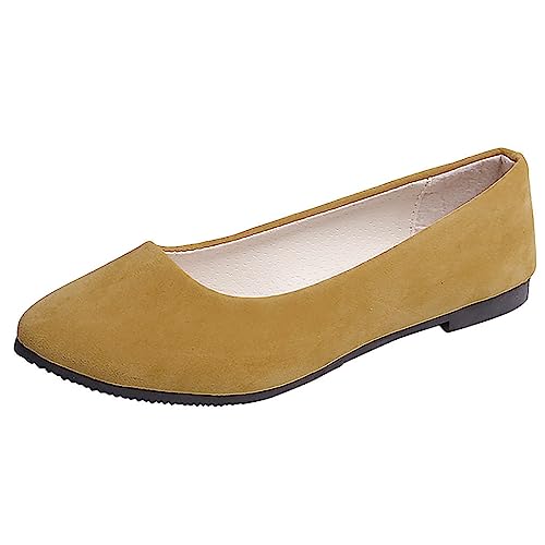 Aoklidil Ballerinas Damen Modische, Flache Schuhe für Damen, lässigen Einzelschuhen, Flock Einfarbig Runde Bequeme Slip Ons Flach, Lässige Einzelschuhe Flache Schuhe (A2-Yellow, 39) von Aoklidil