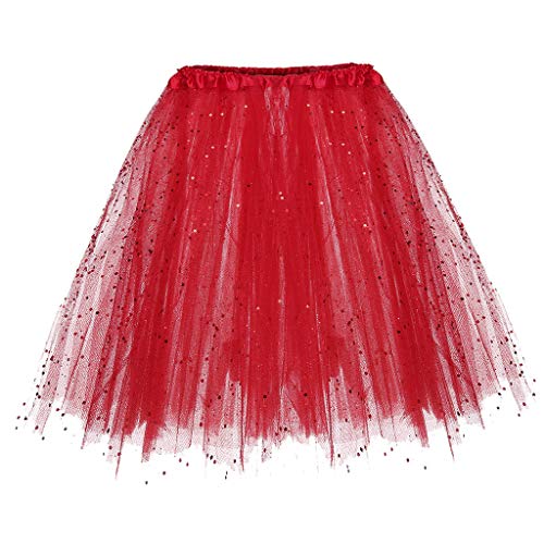 Aoklidil Damen Karneval Kostüm Tüllrock 50er Tütü Rock Kurz Ballett Unterrock Petticoat Tutu (Red, One Size) von Aoklidil