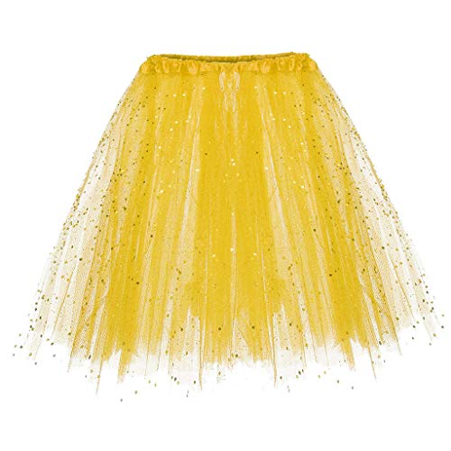 Aoklidil Damen Karneval Kostüm Tüllrock 50er Tütü Rock Kurz Ballett Unterrock Petticoat Tutu (Yellow, One Size) von Aoklidil