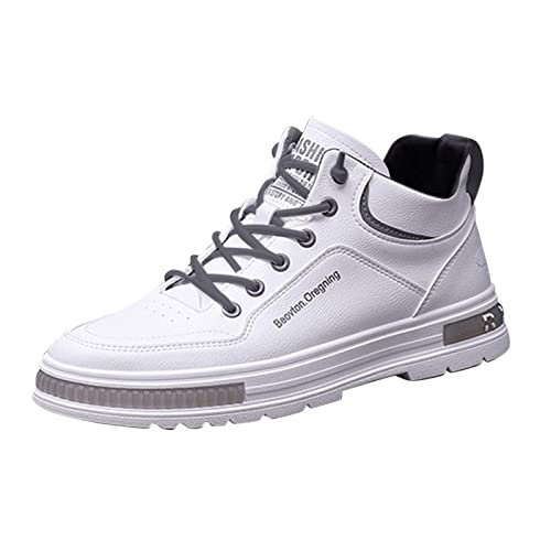 Aoklidil Herren Schuhe Herren Sneaker Herren Solide Lässige Flache Kunstlederschuhe Mode Schnür-Freizeitschuhe Herrenschuhe Sneaker (White, 40) von Aoklidil