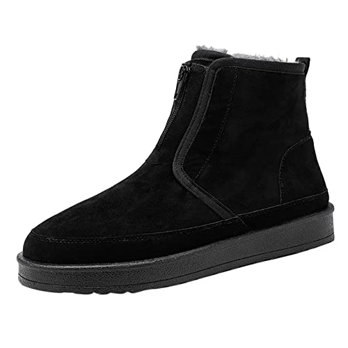 Aoklidil Winterstiefel Herren Schuhe Herren Winter Mode Winter Herren Schneestiefel Runde Zehe Flacher Boden Rutschfester Wasserdichter Reißverschluss Für Warm Und Bequem Winter Boots Men (Black, 42) von Aoklidil