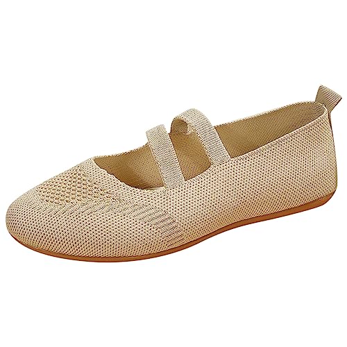 Ballerina Damen Flache Schuhe Runde Zehe Strick Kleid Schuhe Niedriger Keil Slip On Ballerina Walking Flats Schuhe für Frauen Sommerschuhe Damen Bequem (A1-Beige, 37) von Aoklidil