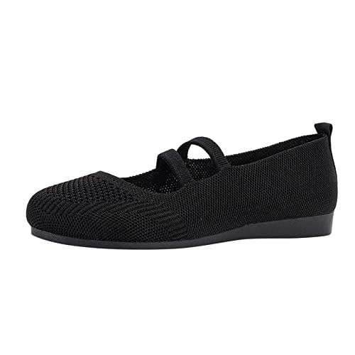 Ballerina Damen Flache Schuhe Runde Zehe Strick Kleid Schuhe Niedriger Keil Slip On Ballerina Walking Flats Schuhe für Frauen Sommerschuhe Damen Bequem (A2-Black, 40) von Aoklidil