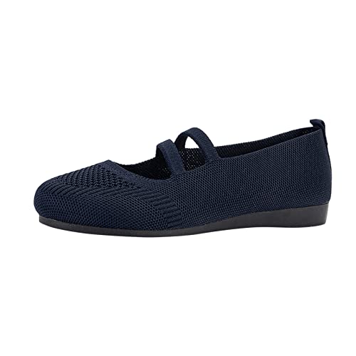 Ballerina Damen Flache Schuhe Runde Zehe Strick Kleid Schuhe Niedriger Keil Slip On Ballerina Walking Flats Schuhe für Frauen Sommerschuhe Damen Bequem (A2-Dark Blue, 39) von Aoklidil