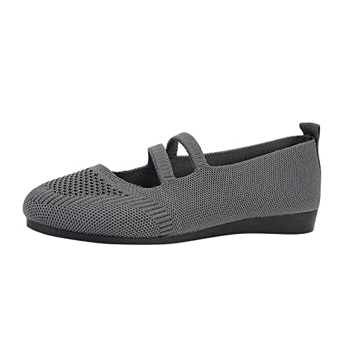 Ballerina Damen Flache Schuhe Runde Zehe Strick Kleid Schuhe Niedriger Keil Slip On Ballerina Walking Flats Schuhe für Frauen Sommerschuhe Damen Bequem (A2-Grey, 40) von Aoklidil