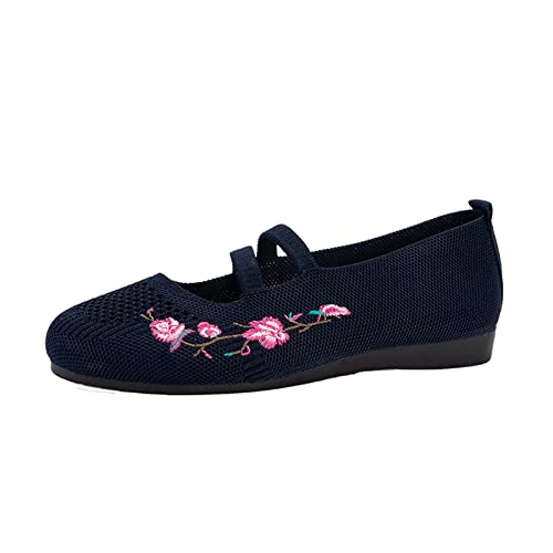 Ballerina Damen Flache Schuhe Runde Zehe Strick Kleid Schuhe Niedriger Keil Slip On Ballerina Walking Flats Schuhe für Frauen Sommerschuhe Damen Bequem (A3-Navy, 41) von Aoklidil