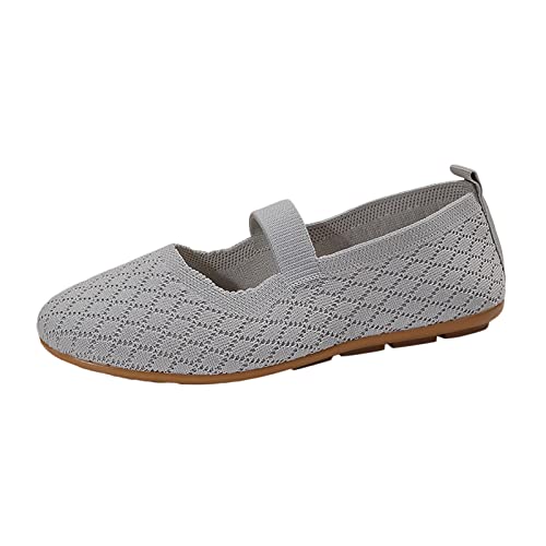 Ballerina Damen Flache Schuhe Runde Zehe Strick Kleid Schuhe Niedriger Keil Slip On Ballerina Walking Flats Schuhe für Frauen Sommerschuhe Damen Bequem (A4-Grey, 38) von Aoklidil