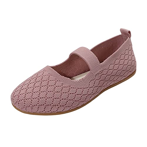 Ballerina Damen Flache Schuhe Runde Zehe Strick Kleid Schuhe Niedriger Keil Slip On Ballerina Walking Flats Schuhe für Frauen Sommerschuhe Damen Bequem (A4-Pink, 42) von Aoklidil