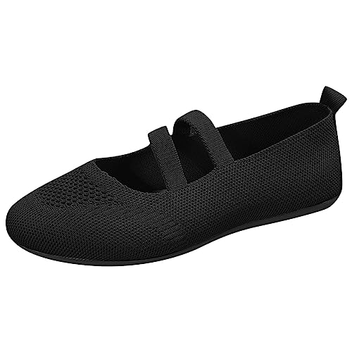 Ballerina Damen Flache Schuhe für Damen Runde Zehe Strick Kleid Schuhe Niedriger Keil Slip On Damen Sommerschuhe Damen Bequem Flats Schuhe für Frauen (A1-Black, 38) von Aoklidil