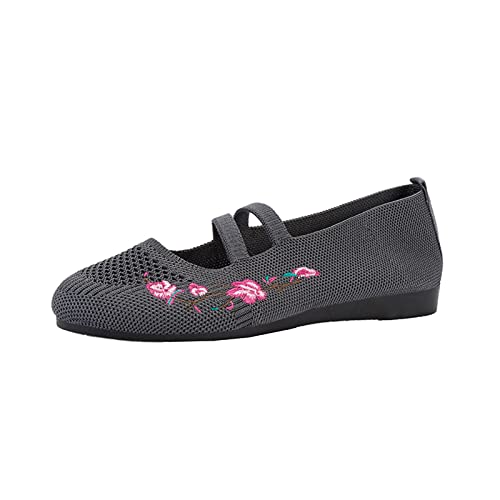 Ballerina Damen Flache Schuhe für Damen Runde Zehe Strick Kleid Schuhe Niedriger Keil Slip On Damen Sommerschuhe Damen Bequem Flats Schuhe für Frauen (A3-Grey, 41) von Aoklidil