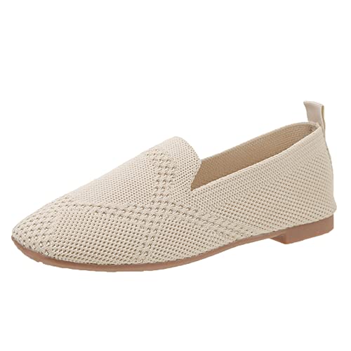 Ballerinas Damen Slip On Atmungsaktiv Mesh Leiche Freizeitschuhe Bequeme Turnschuhe Sportschuhe Indoor Outdoor Sommerschuhe Flats Schuhe für Frauen (A4-Beige, 39) von Aoklidil