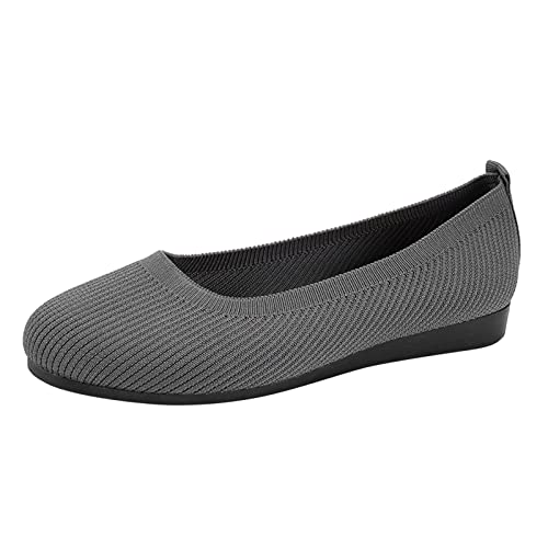 Damen Ballerina Frauen Spitze Zehe Ballett flach Strickkleid Schuhe Low Wedge Flache Schuhe Komfort Slip On Flats Schuhe für Frau Klassische weiche Schuhe (A3-Grey, 39) von Aoklidil